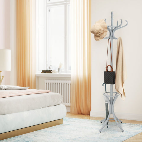 Elegant Classic Style Coat Rack with 12 Hooks and Umbrella Holder In Black