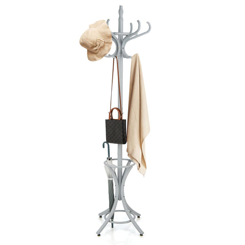 Elegant Classic Style Coat Rack with 12 Hooks and Umbrella Holder In Black