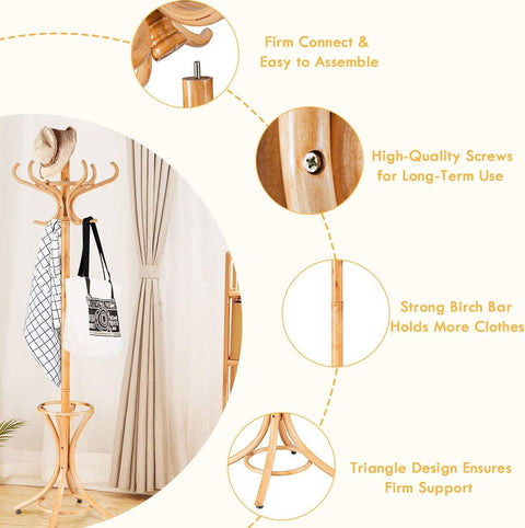 Elegant Classic Style Coat Rack with 12 Hooks and Umbrella Holder In Black