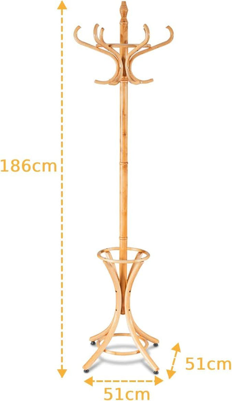 Elegant Classic Style Coat Rack with 12 Hooks and Umbrella Holder In Black