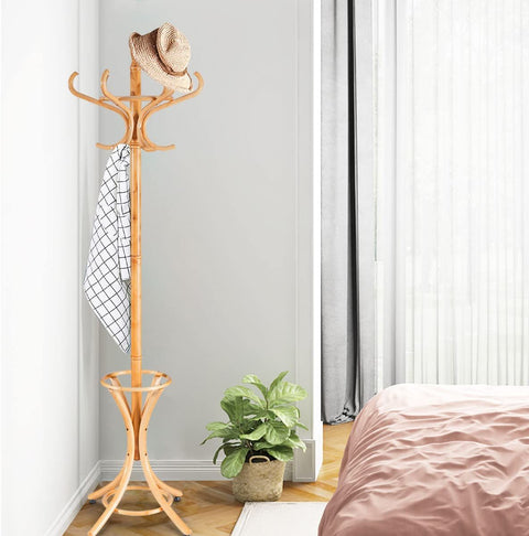 Elegant Classic Style Coat Rack with 12 Hooks and Umbrella Holder In Black