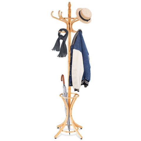 Elegant Classic Style Coat Rack with 12 Hooks and Umbrella Holder In Black