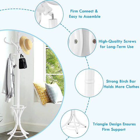 Elegant Classic Style Coat Rack with 12 Hooks and Umbrella Holder In Black