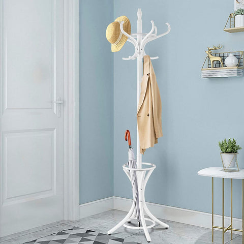 Elegant Classic Style Coat Rack with 12 Hooks and Umbrella Holder In Black