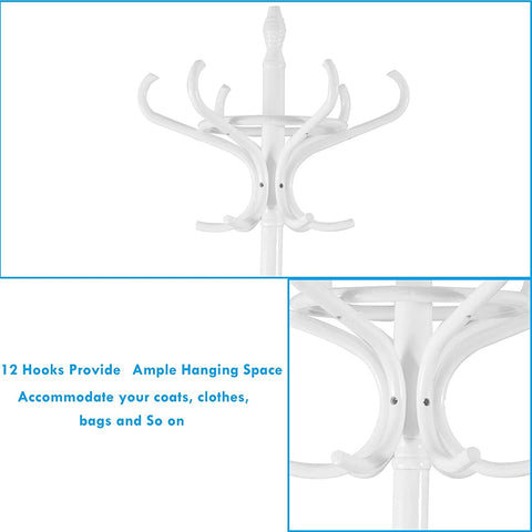 Elegant Classic Style Coat Rack with 12 Hooks and Umbrella Holder In Black