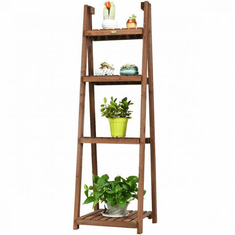 Patio Multi-Functional Folding Wooden Display Stand in Dark Brown