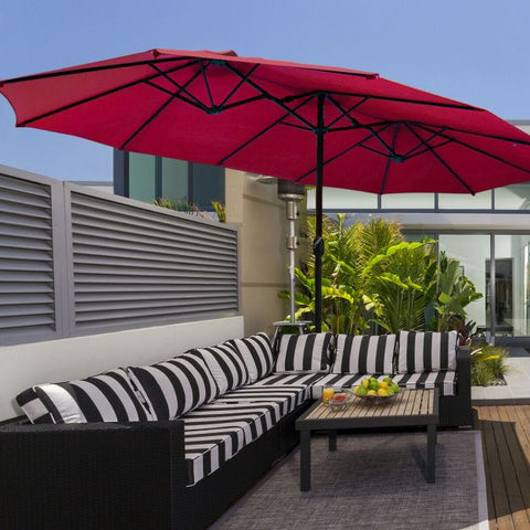 Garden 4.6m Crank Handle Umbrella Parasol with Double-Sided Design