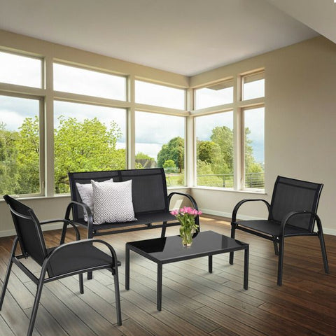 Barlow Steel Framed Garden Furniture Set with Coffee Table in Black