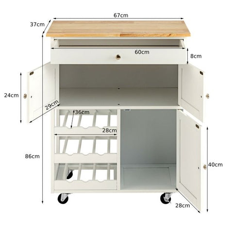 Sleek and Sturdy Kitchen Cart with Movable Wheels and Integrated Wine Rack