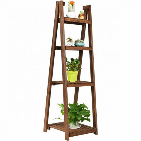 Patio Multi-Functional Folding Wooden Display Stand in Dark Brown