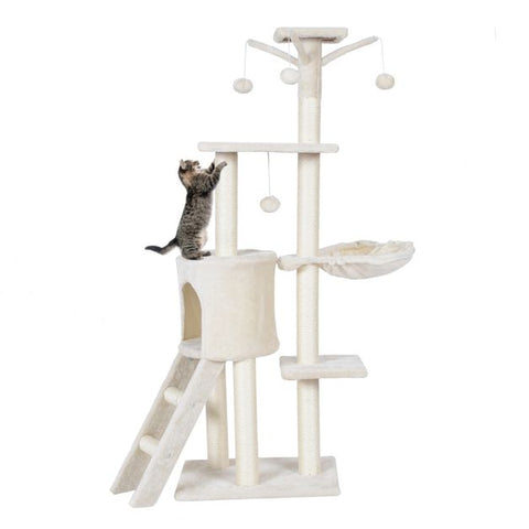 Beige 140cm Cat Tree Climbing Tower with Sisal Scratching Posts