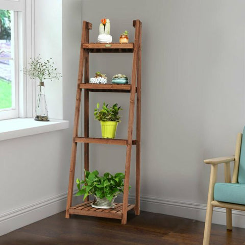 Patio Multi-Functional Folding Wooden Display Stand in Dark Brown