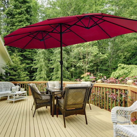 Garden 4.6m Crank Handle Umbrella Parasol with Double-Sided Design