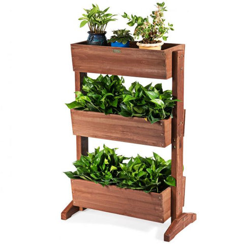 Outdoor 3 Tier Wooden Planter Stand with Adjustment Feature