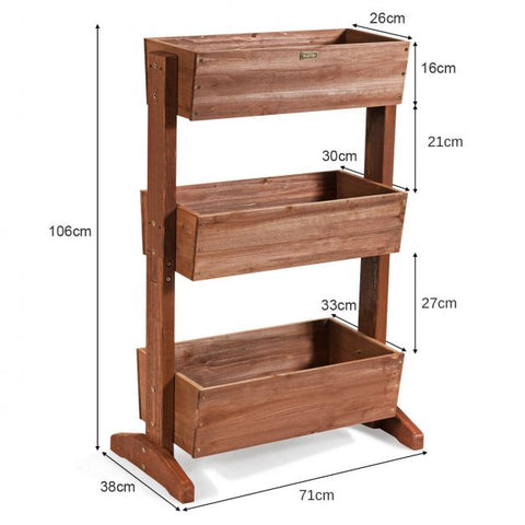 Outdoor 3 Tier Wooden Planter Stand with Adjustment Feature