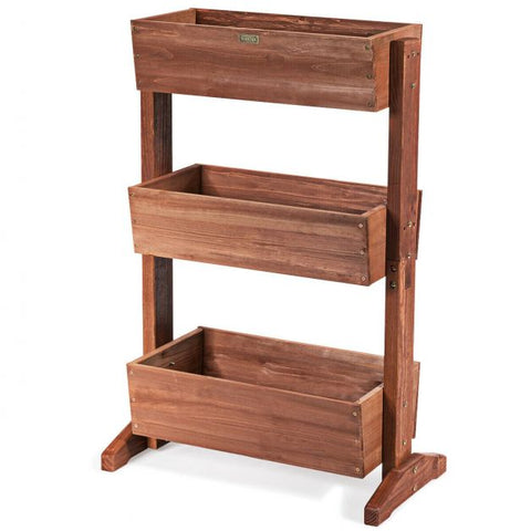 Outdoor 3 Tier Wooden Planter Stand with Adjustment Feature