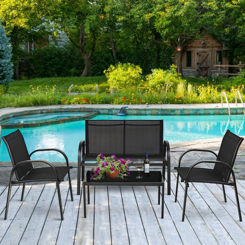 Barlow Steel Framed Garden Furniture Set with Coffee Table in Black