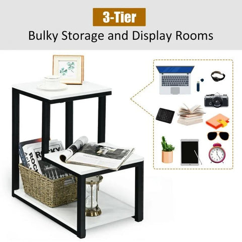 Modern Industrial Style Side Table with Square Design and 3 Tiers