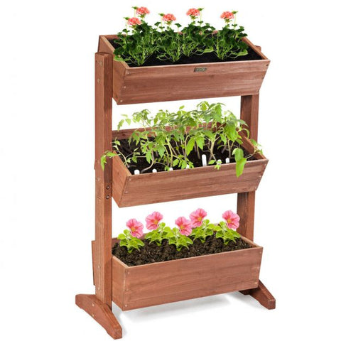 Outdoor 3 Tier Wooden Planter Stand with Adjustment Feature