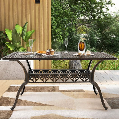Outdoor 150cm Cast Aluminium Dining Table with Umbrella Hole in Bronze