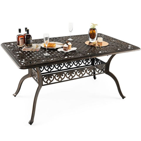 Outdoor 150cm Cast Aluminium Dining Table with Umbrella Hole in Bronze