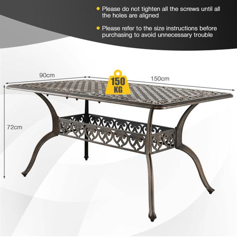 Outdoor 150cm Cast Aluminium Dining Table with Umbrella Hole in Bronze