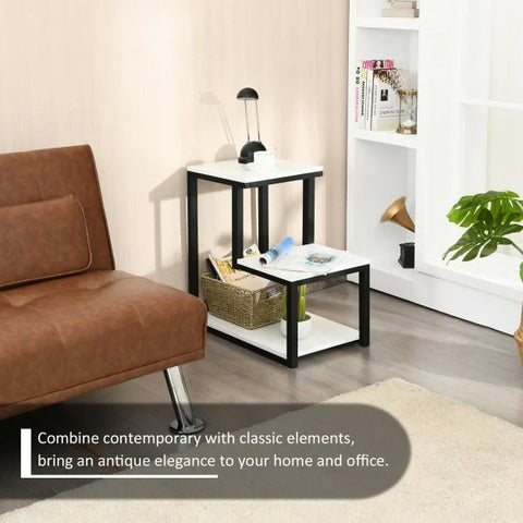 Modern Industrial Style Side Table with Square Design and 3 Tiers
