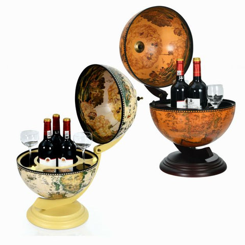 Vintage Inspired Globe Wine Holder with Map and Stable Design