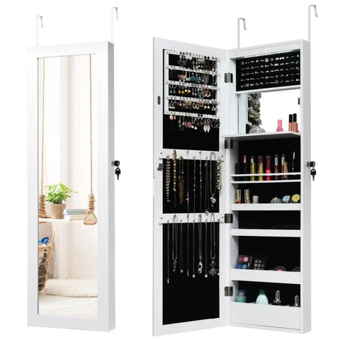 Practical Wall Mounted Jewellery Armoire with Lockable Feature and Multiple LED's
