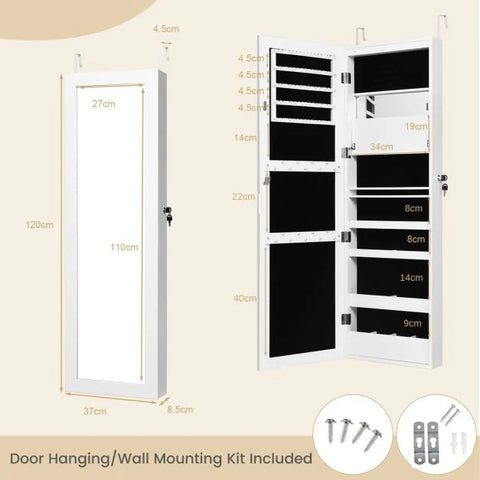 Practical Wall Mounted Jewellery Armoire with Lockable Feature and Multiple LED's