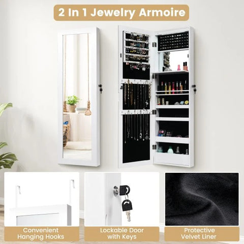 Practical Wall Mounted Jewellery Armoire with Lockable Feature and Multiple LED's