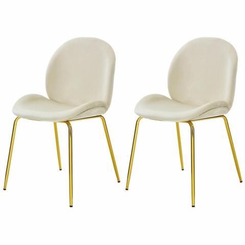 Glamorous Set of 2 Velvet Dining Chairs with Golden Legs