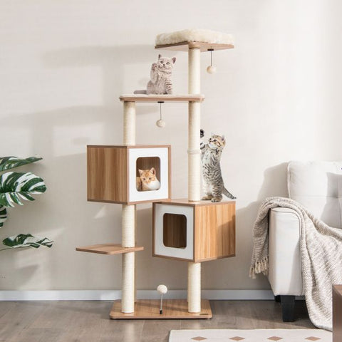 Elevate your Cat's World with a 163cm Tall Wooden Cat Tree