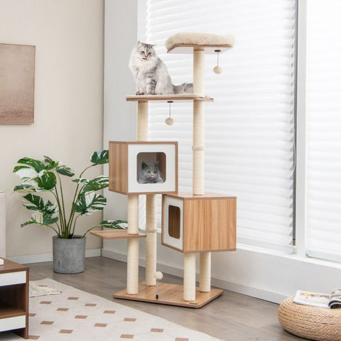 Elevate your Cat's World with a 163cm Tall Wooden Cat Tree
