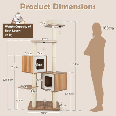 Elevate your Cat's World with a 163cm Tall Wooden Cat Tree