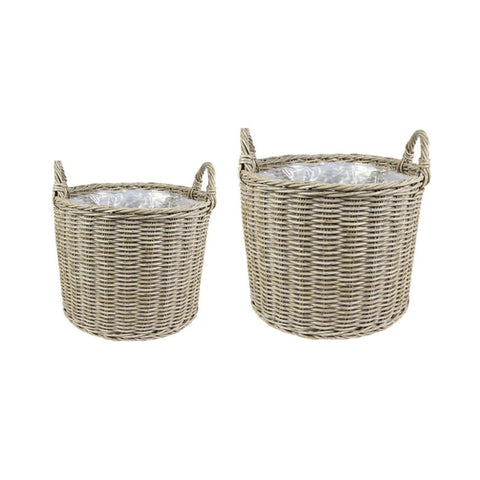 Natural Style Versatile Set of 2 Polyrattan Planters with Basket Shell