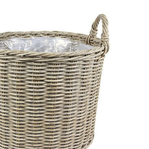 Natural Style Versatile Set of 2 Polyrattan Planters with Basket Shell