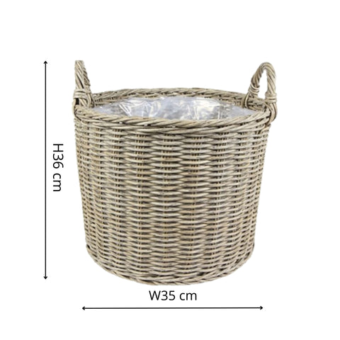 Natural Style Versatile Set of 2 Polyrattan Planters with Basket Shell