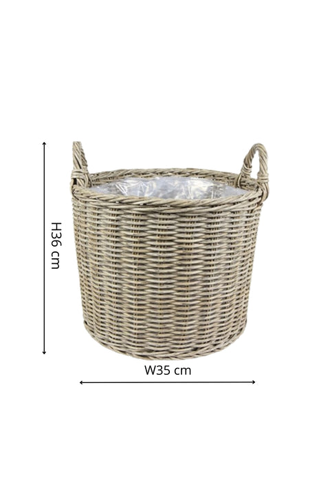 Natural Style Versatile Set of 2 Polyrattan Planters with Basket Shell
