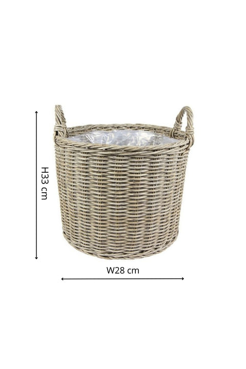 Natural Style Versatile Set of 2 Polyrattan Planters with Basket Shell