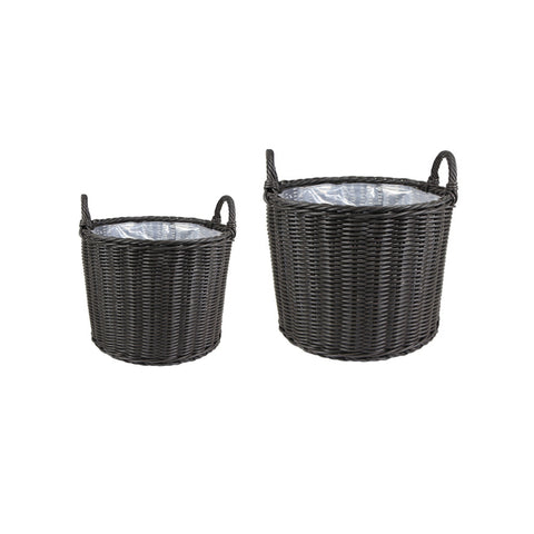 Willow Style Versatile Set of 2 Polyrattan Planters with Basket Shell