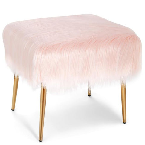 Luxury Feather Feel Small Footstool with Golden Legs in Pink