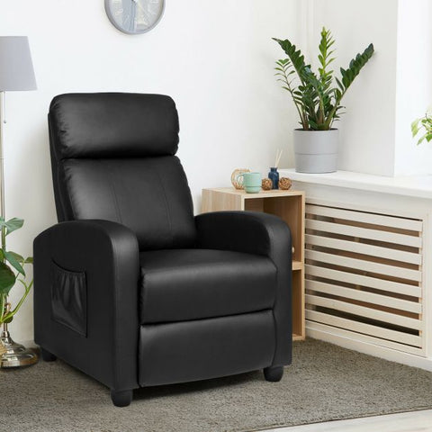 Master Recliner Chair with Integrated Footstool and High Backrest in Black