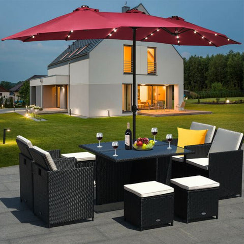 Patio Large Crank Handle Umbrella with LED Lights