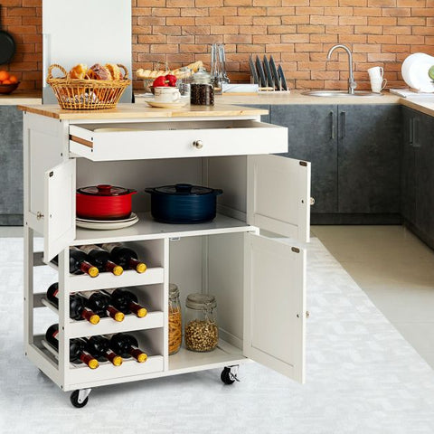 Sleek and Sturdy Kitchen Cart with Movable Wheels and Integrated Wine Rack