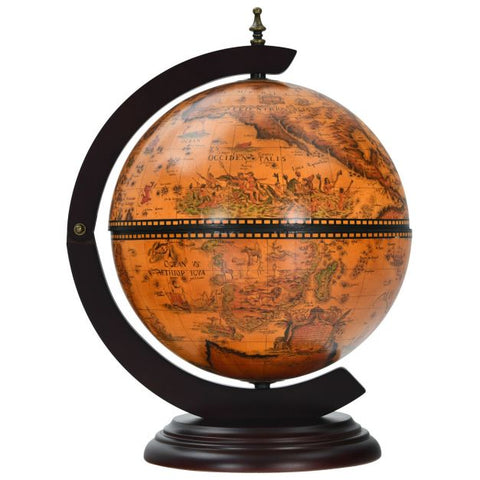 Vintage Inspired Globe Wine Holder with Map and Stable Design