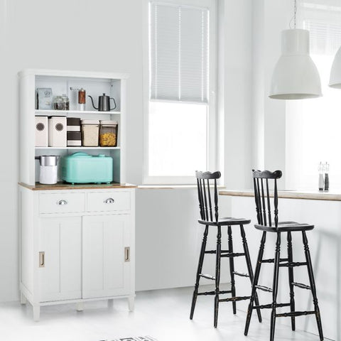 Tall Kitchen Sideboard with Moveable Shelves and Storage Cabinet in White