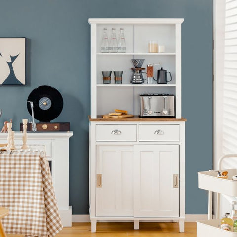 Tall Kitchen Sideboard with Moveable Shelves and Storage Cabinet in White