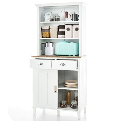 Tall Kitchen Sideboard with Moveable Shelves and Storage Cabinet in White