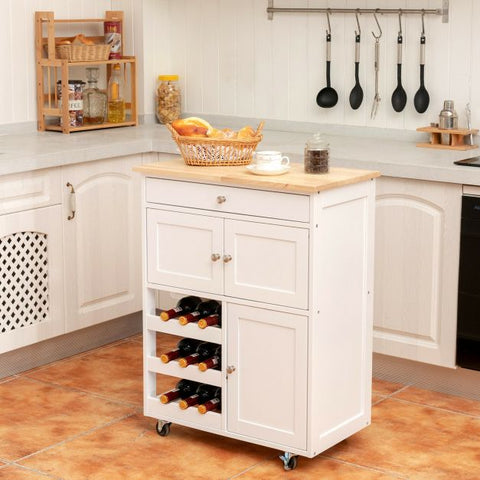 Sleek and Sturdy Kitchen Cart with Movable Wheels and Integrated Wine Rack